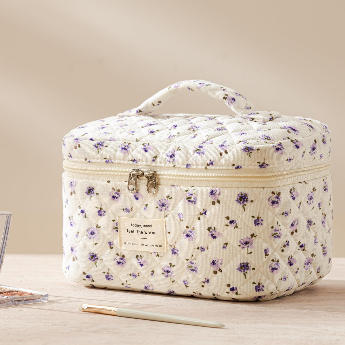 HBselect Quilted Makeup Bag Set stacked together