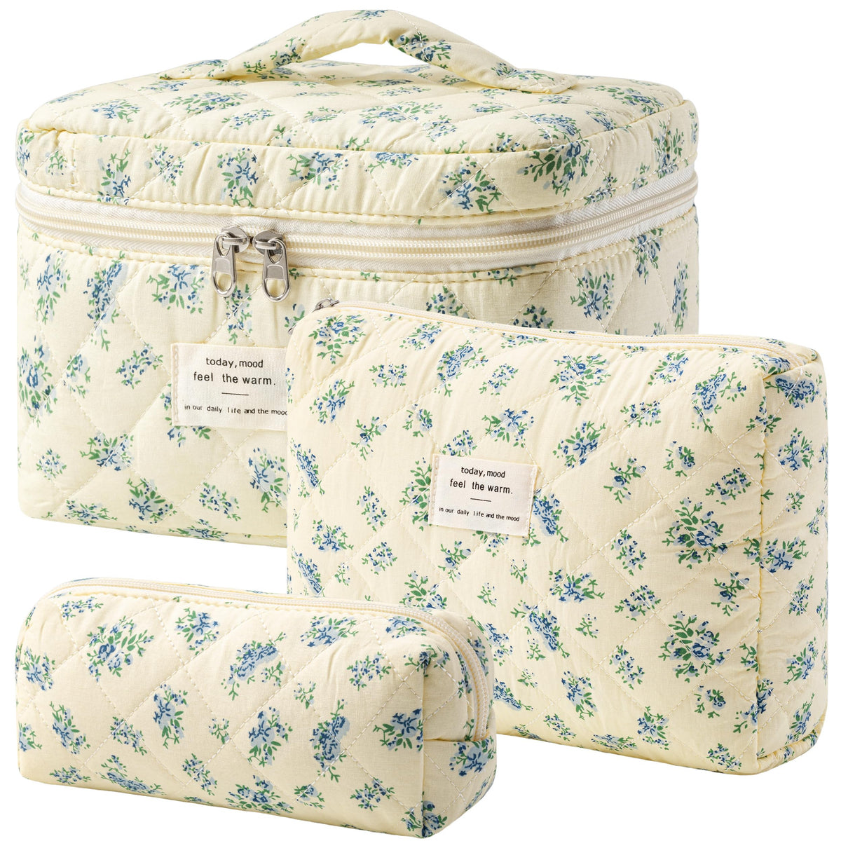 HBselect Quilted Makeup Bag Set with floral design front view