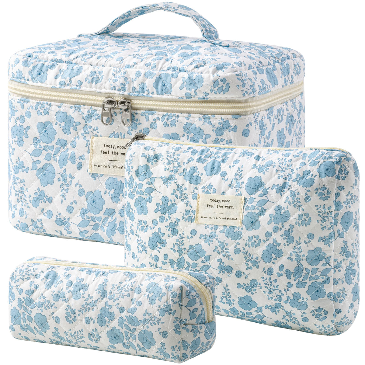 HBselect Quilted Makeup Bag Set with floral design front view