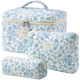 HBselect Quilted Makeup Bag Set with floral design front view