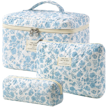 HBselect Quilted Makeup Bag Set with floral design front view
