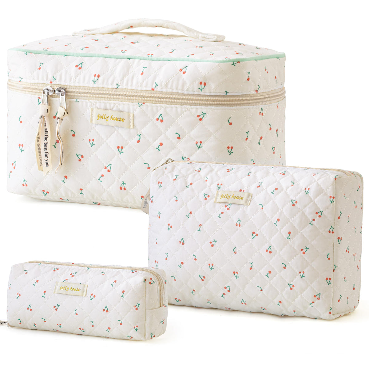 HBselect Quilted Makeup Bag Set with floral design front view