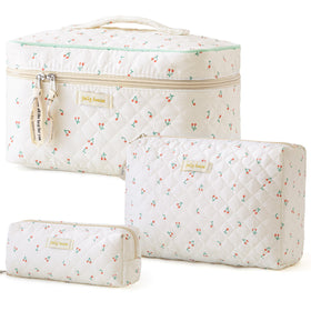 HBselect Quilted Makeup Bag Set with floral design front view