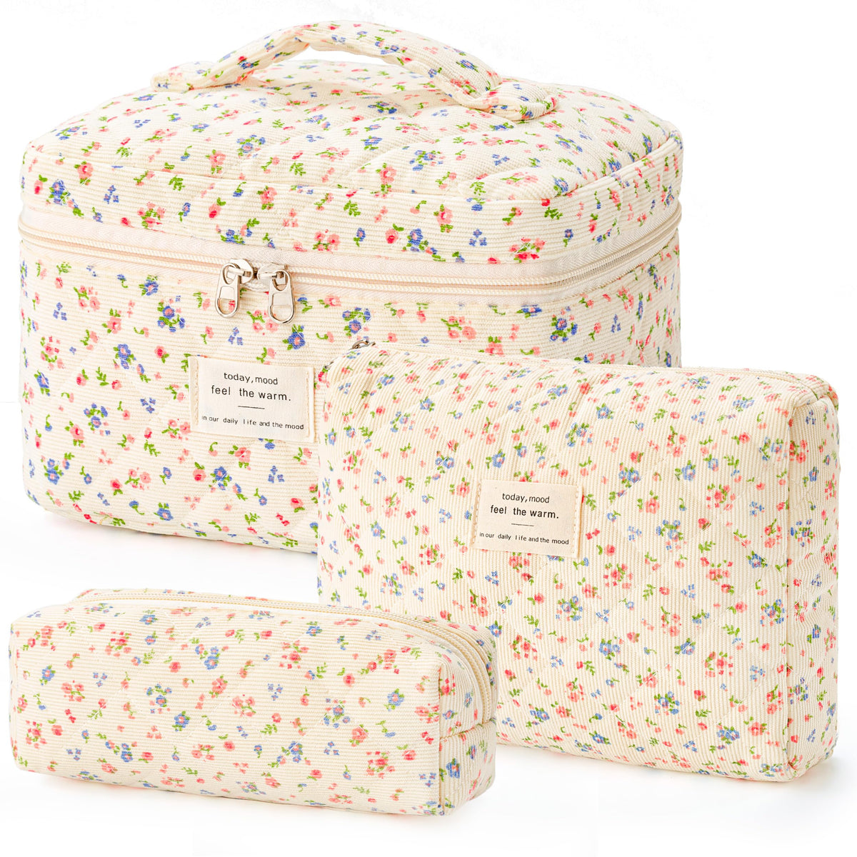 HBselect Quilted Makeup Bag Set with floral design front view
