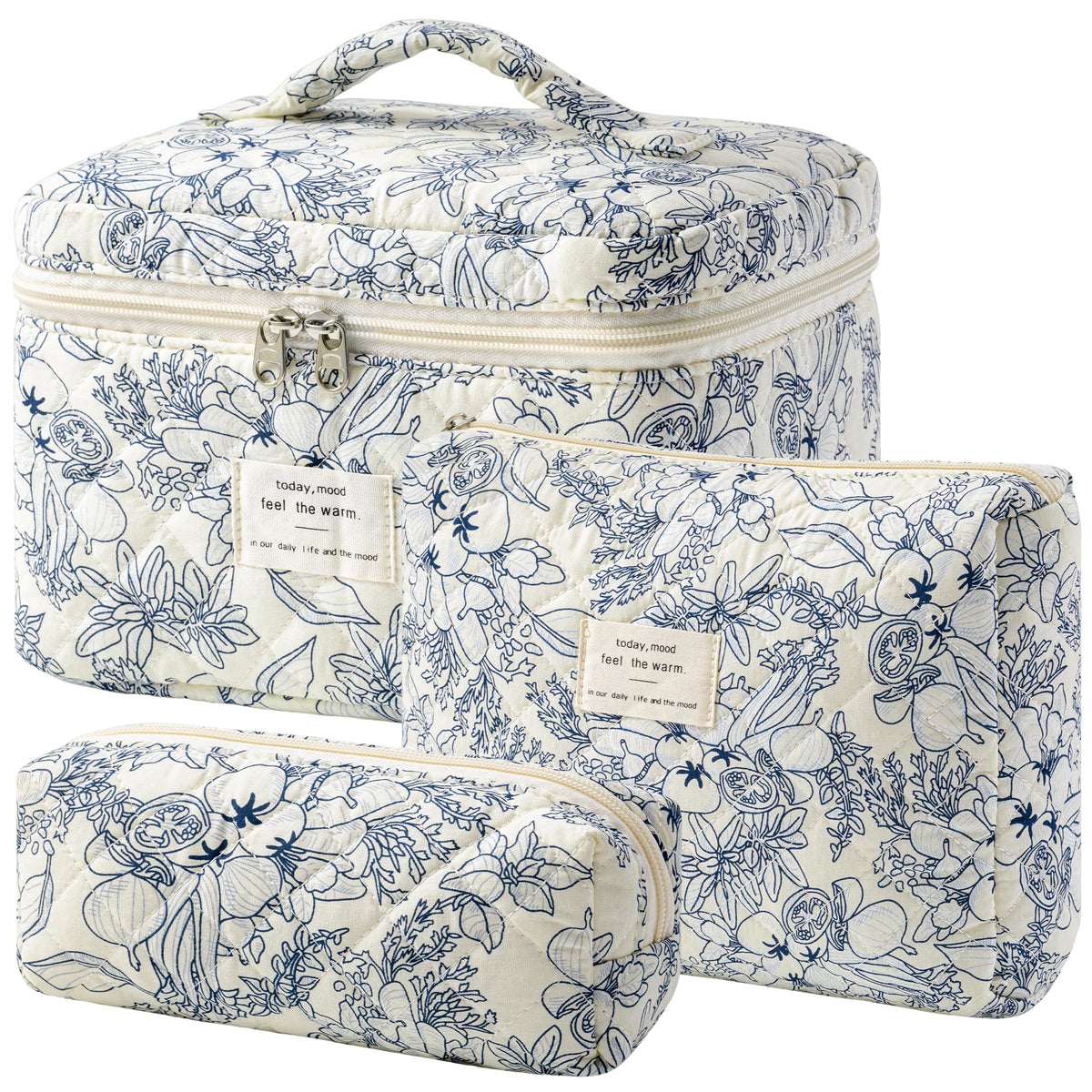 HBselect Quilted Makeup Bag Set with floral design front view