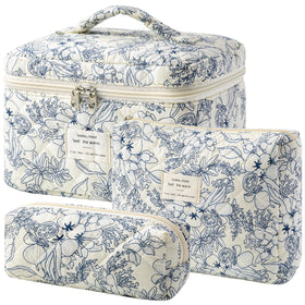 HBselect Quilted Makeup Bag Set with floral design front view