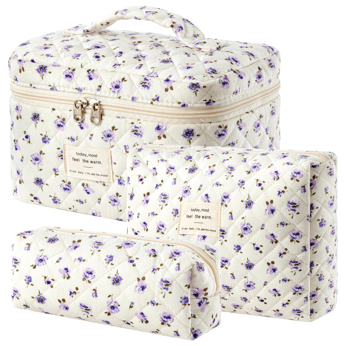 HBselect Quilted Makeup Bag Set with floral pattern front view