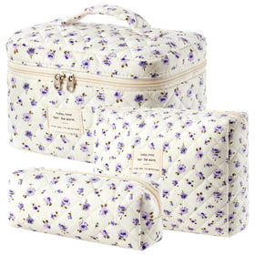 HBselect Quilted Makeup Bag Set with floral pattern front view
