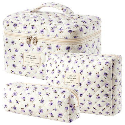 HBselect Quilted Makeup Bag Set with floral pattern front view