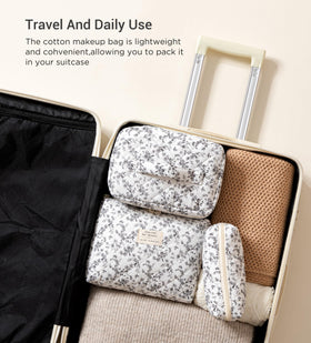 HBselect Quilted Makeup Bag Set with makeup products inside