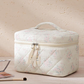 HBselect Quilted Makeup Bag Set with various cosmetics inside