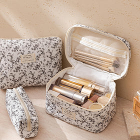HBselect Quilted Makeup Bag small size floral design top view