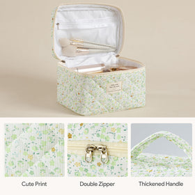 HBselect Quilted Makeup Bag small size floral design top view