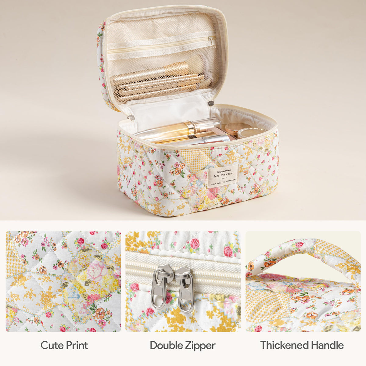 HBselect Quilted Makeup Bag small size floral pattern