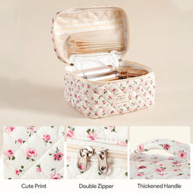 HBselect Quilted Makeup Bag small size top view with zipper
