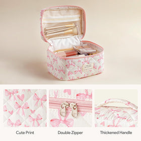 HBselect Quilted Makeup Bag small size with cosmetic items inside