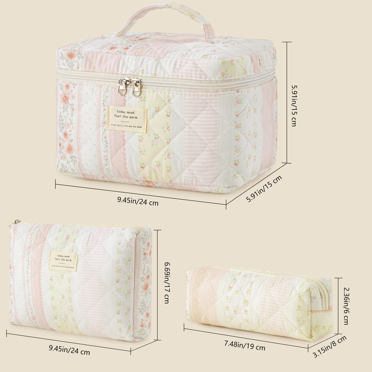 HBselect Quilted Makeup Bag with cosmetics inside