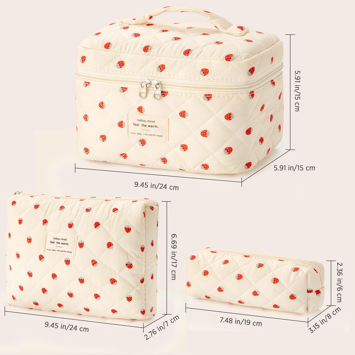 HBselect Quilted Makeup Bags arranged in a suitcase