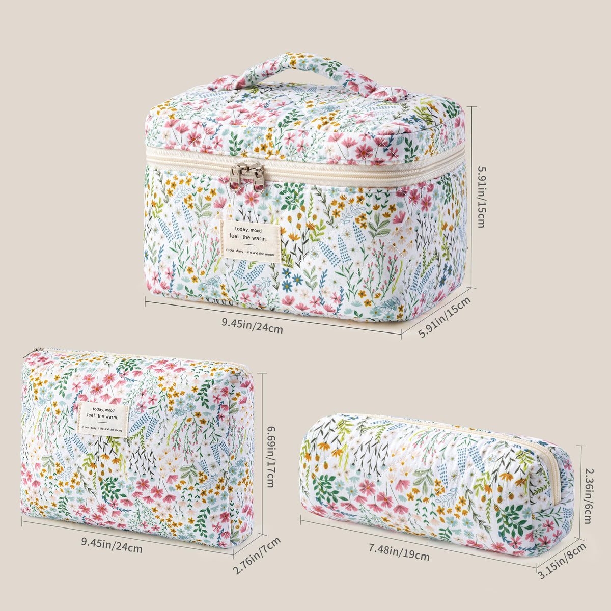 HBselect quilted makeup bags stacked together