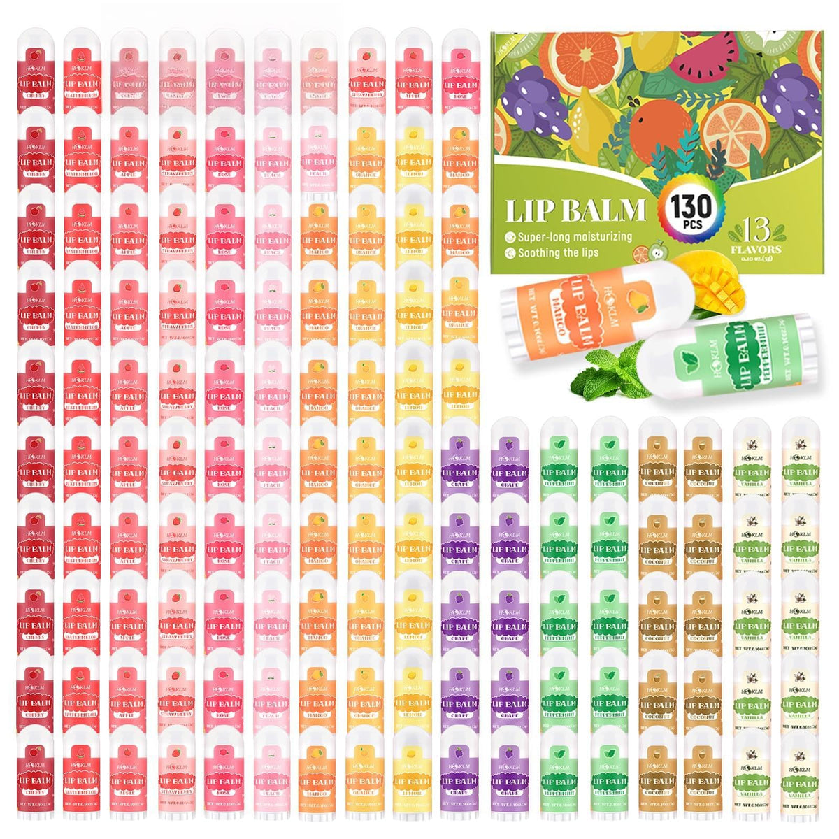 HCKLM Mini Lip Balm 130 Pcs assorted flavours display