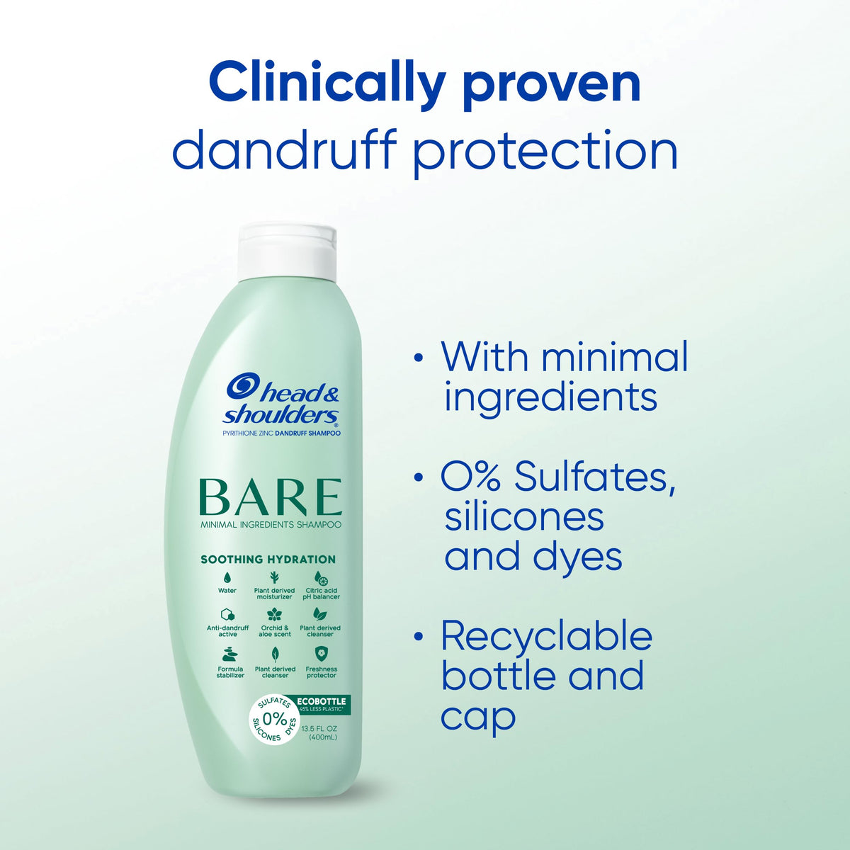 Head & Shoulders BARE shampoo bottle side view with orchid and aloe scent