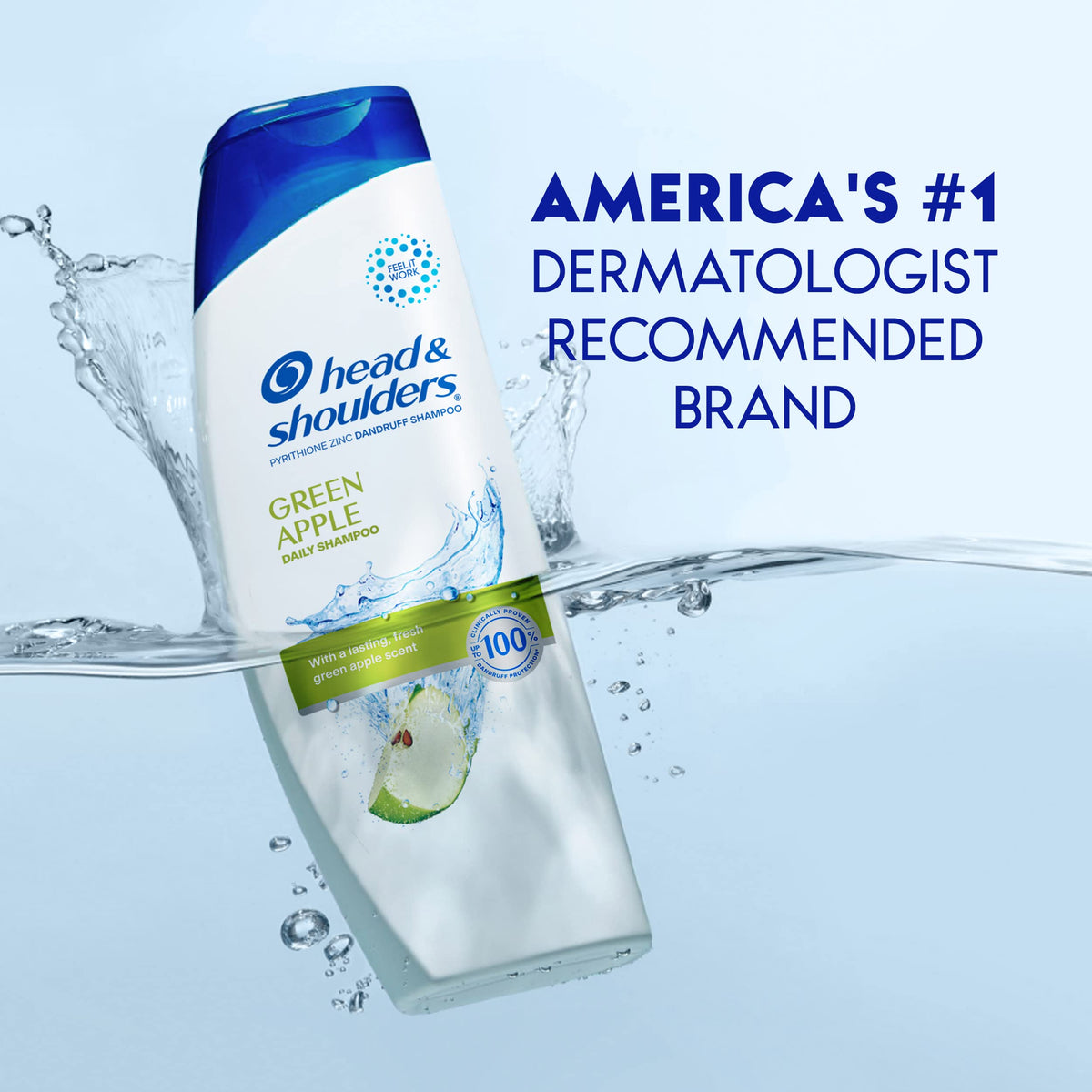 Head & Shoulders Green Apple Shampoo bottle with green apple in background