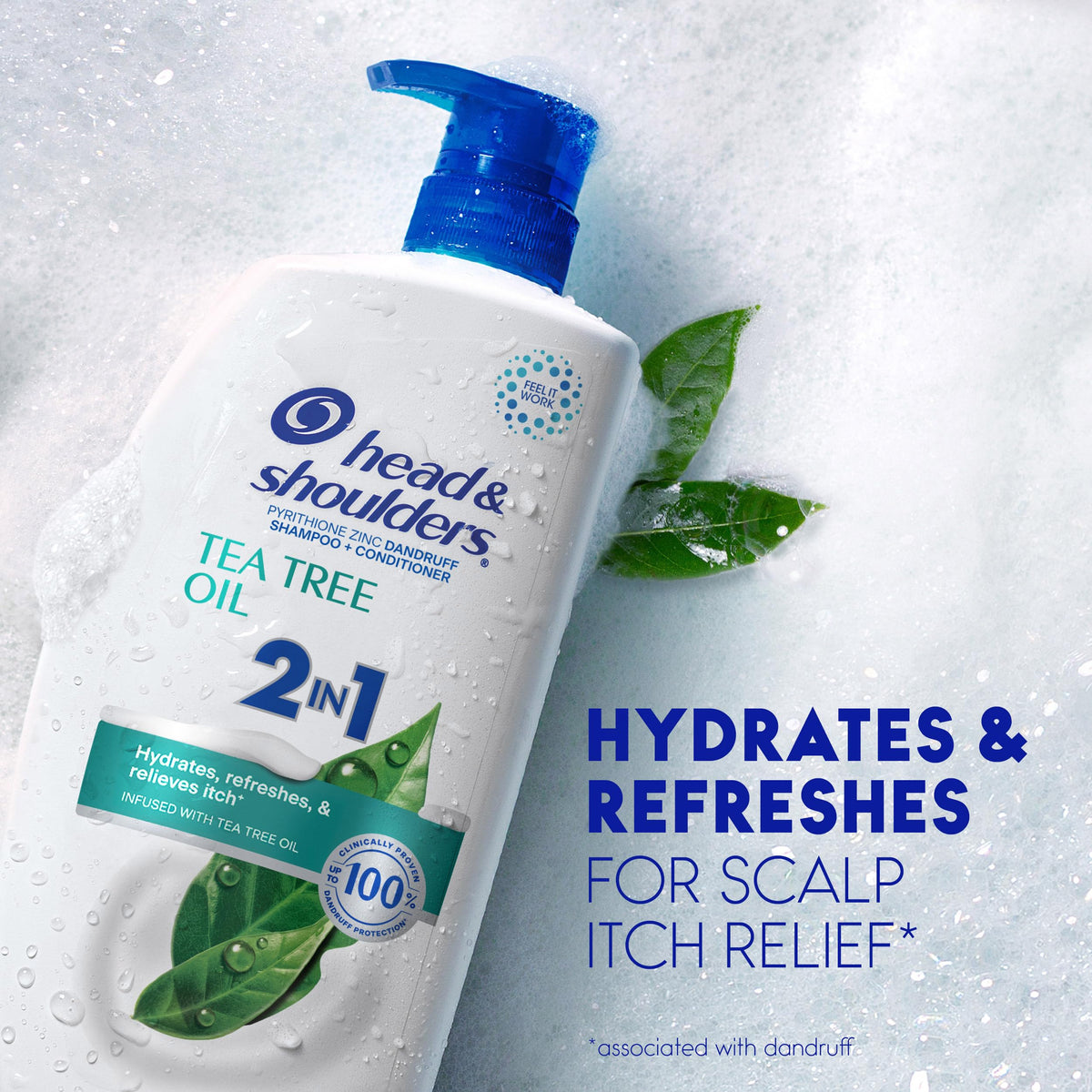Head & Shoulders Tea Tree Oil 2-in-1 Anti-Dandruff Shampoo and Conditioner pouring into hand