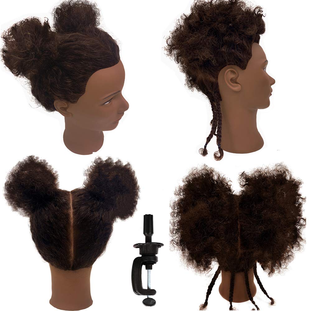 headdoll Afro Curly Mannequin Head packaging with clamp stand