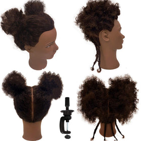 headdoll Afro Curly Mannequin Head packaging with clamp stand