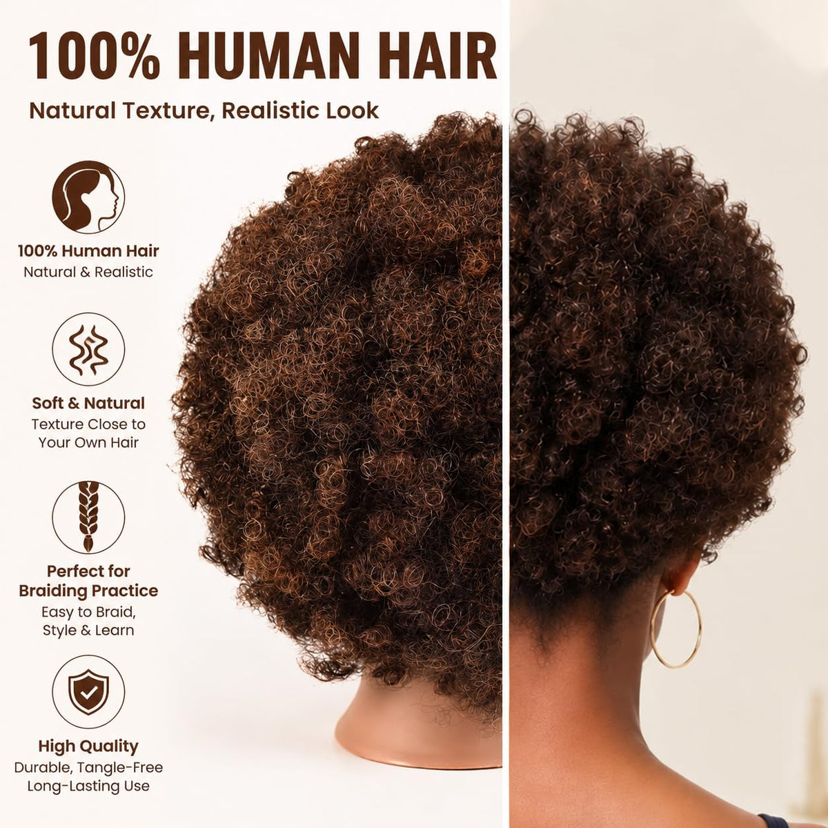 headdoll Afro Curly Mannequin Head side view showing hair texture