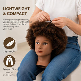 headdoll Afro Curly Mannequin Head with table clamp stand attached