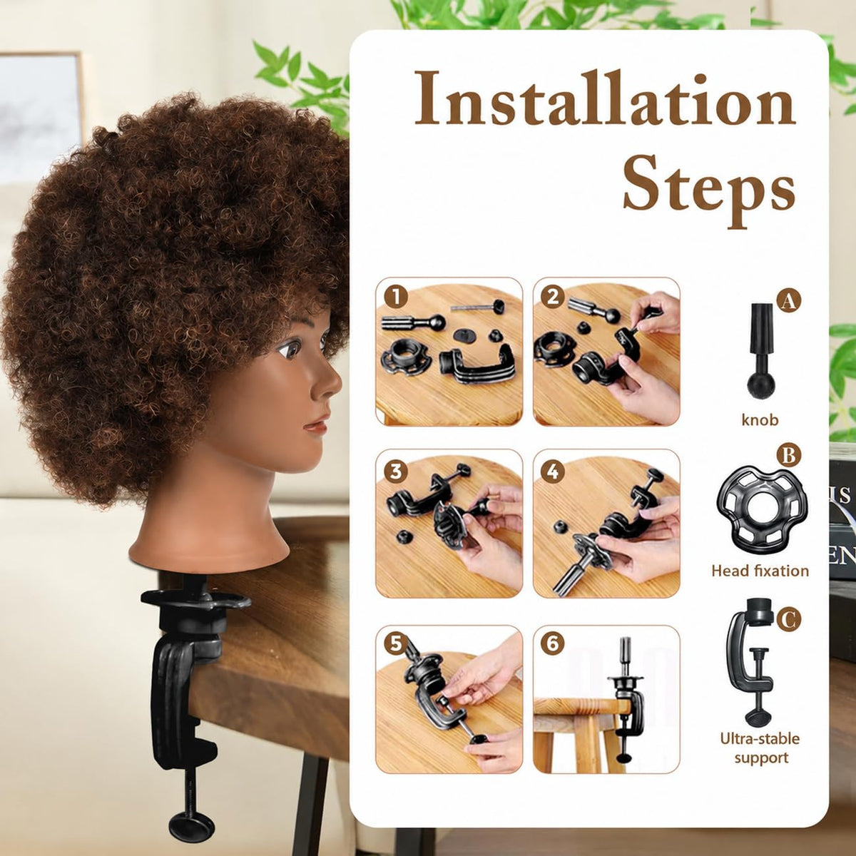 headdoll Afro Curly Mannequin Head with tools for styling