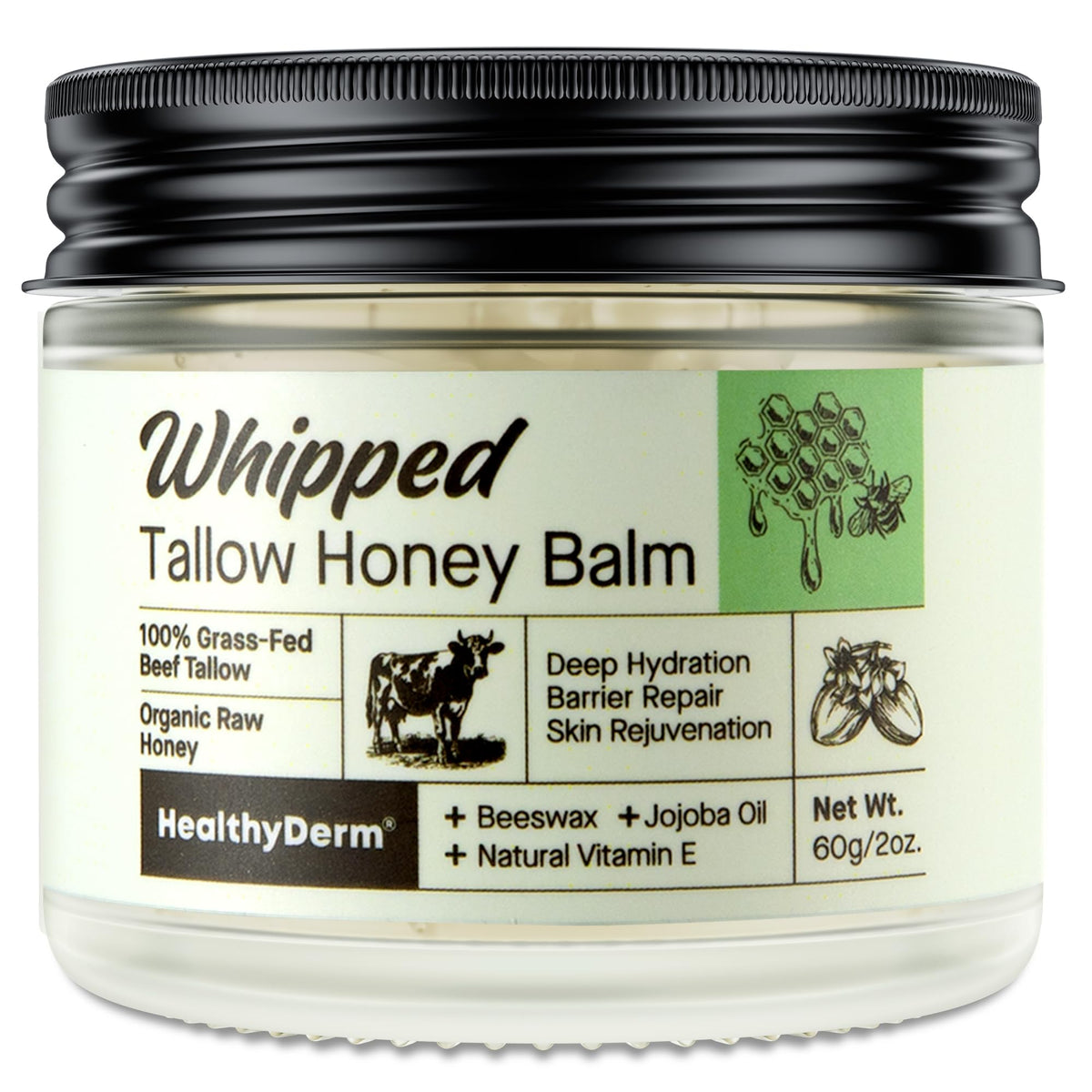 HealthyDerm Beef Tallow Honey Balm 2oz front view