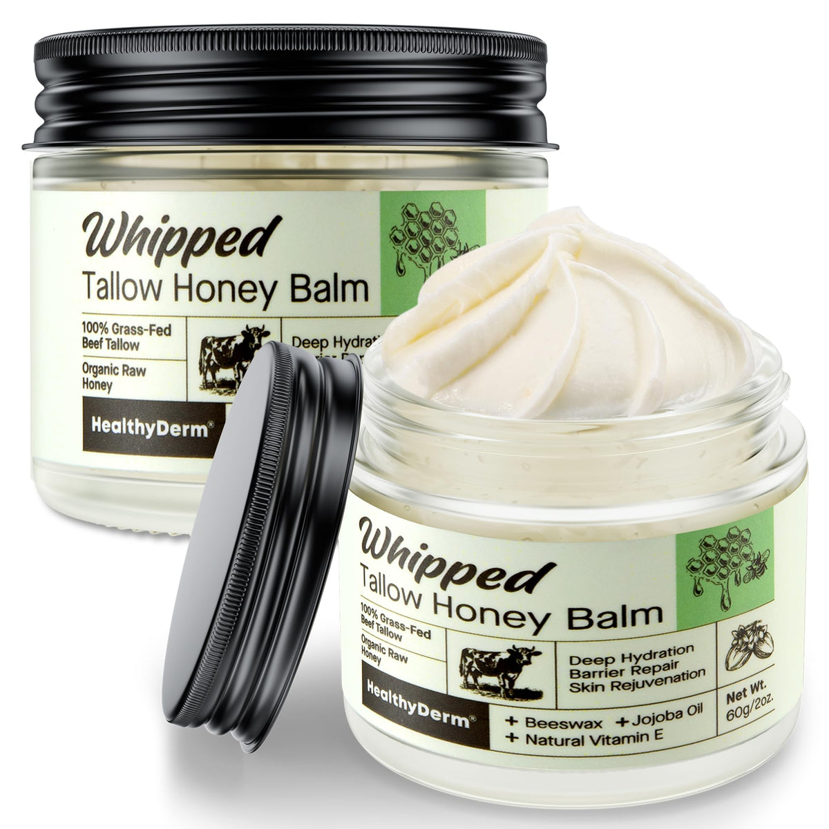 HealthyDerm Beef Tallow Honey Balm 2oz front view