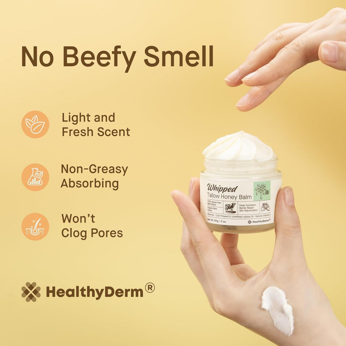 HealthyDerm Beef Tallow Honey Balm with natural ingredients