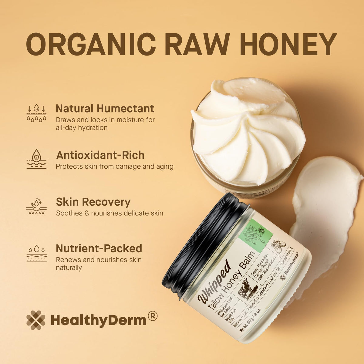 HealthyDerm Beef Tallow Honey Balm with Super C Serum