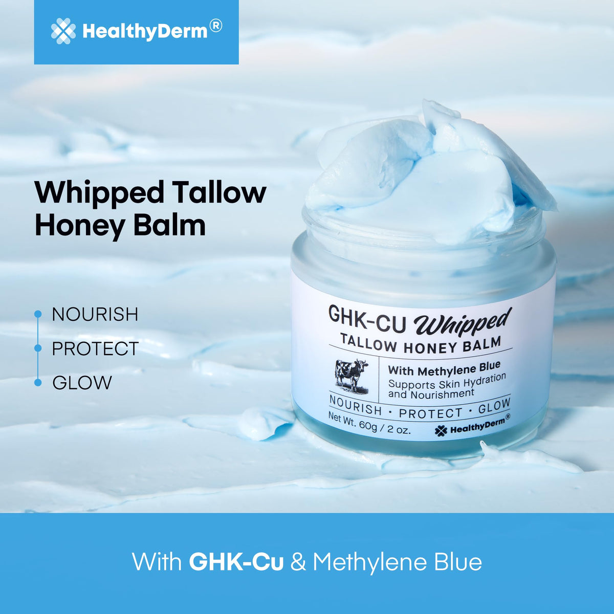 HealthyDerm Copper Peptides GHK-Cu Blue Balm with Methylene Blue and Manuka Honey