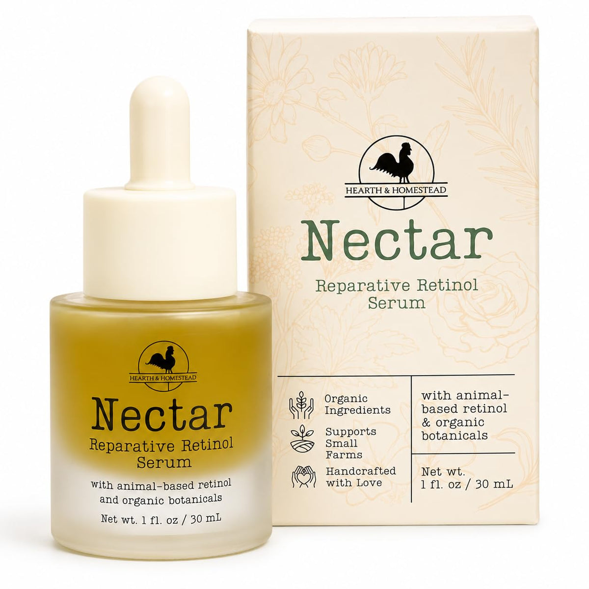 Hearth and Homestead Nectar Natural Retinol Serum bottle front view