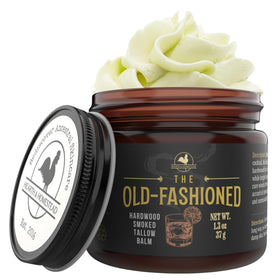 Hearth and Homestead The Old Fashioned Smoked Tallow Balm front view in heavy glass jar
