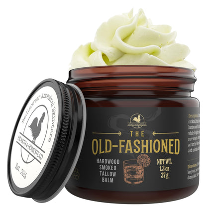 Hearth and Homestead The Old Fashioned Smoked Tallow Balm front view in heavy glass jar