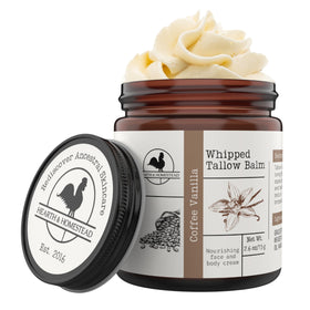 Hearth and Homestead whipped beef tallow balm front view in Coffee Vanilla scent