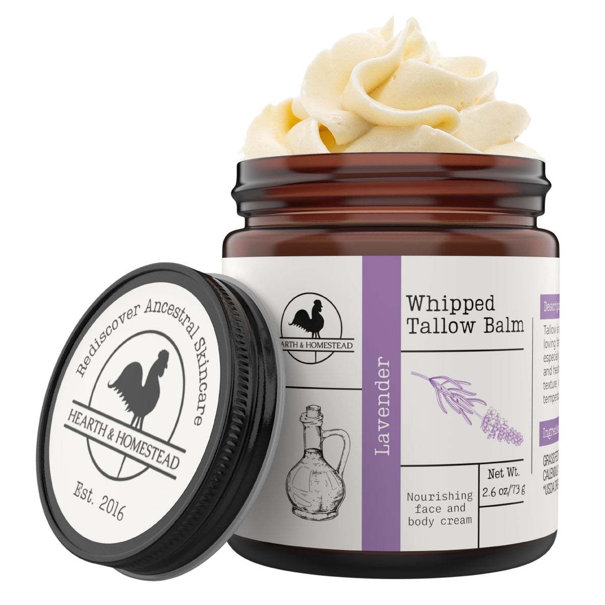 Hearth and Homestead Whipped Beef Tallow Balm Lavender front view