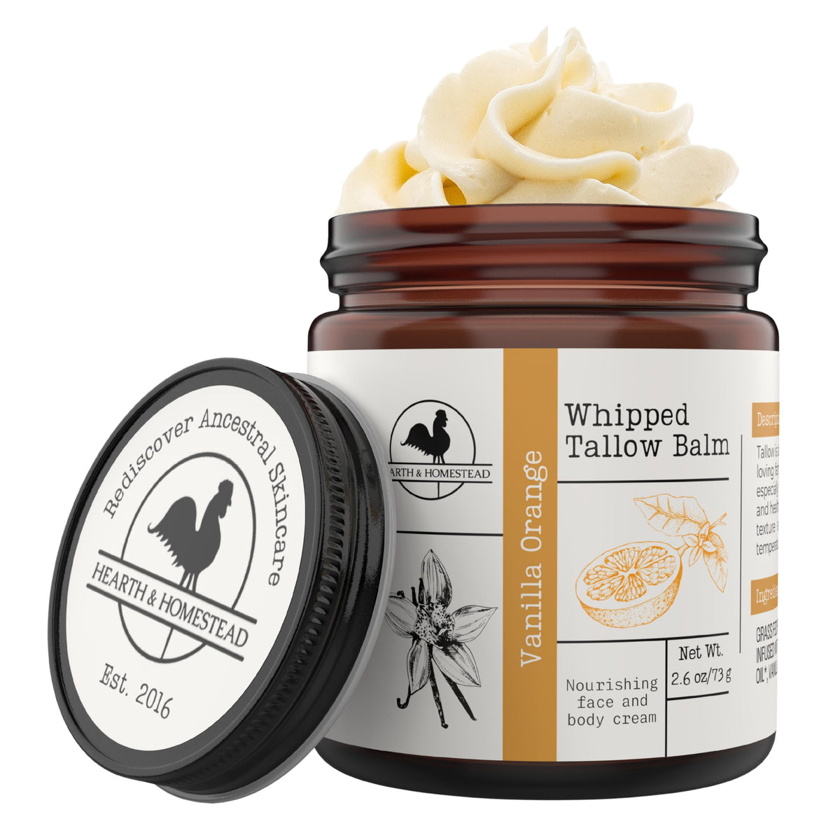 Hearth and Homestead Whipped Beef Tallow Body Butter front view in jar