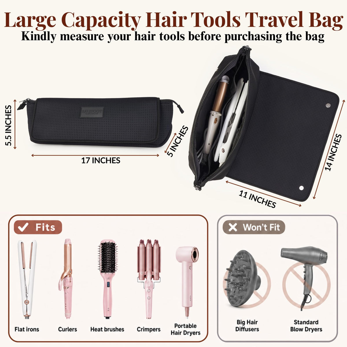 Heat resistant mat inside BAREFOOT CARIBOU Hair Tools Travel Bag