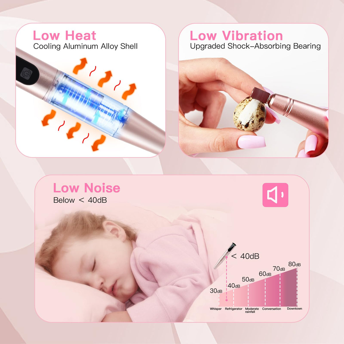 HEBECA Cordless Nail Drill Set in use on acrylic nails