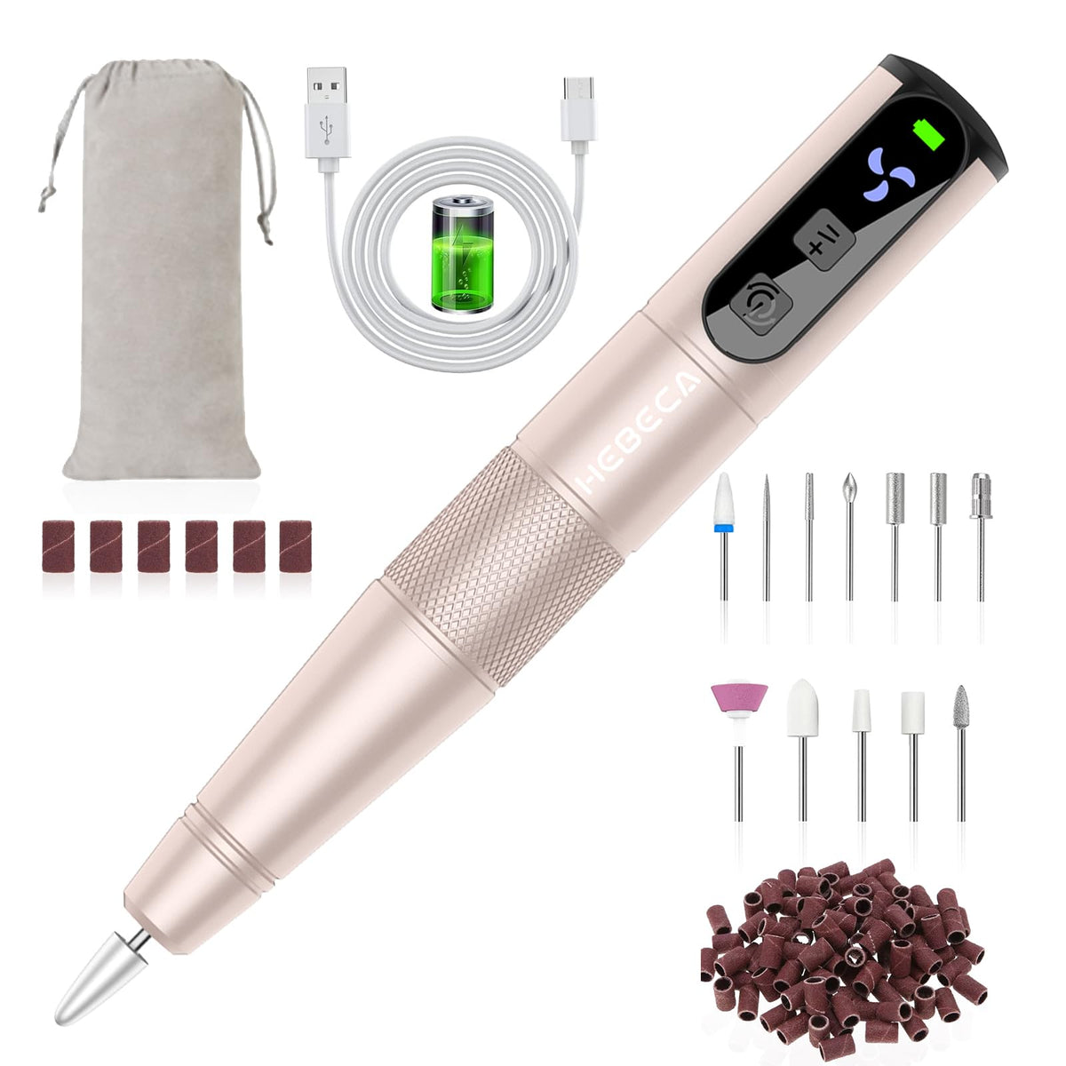 HEBECA Cordless Nail Drill Set with bits and sanding bands