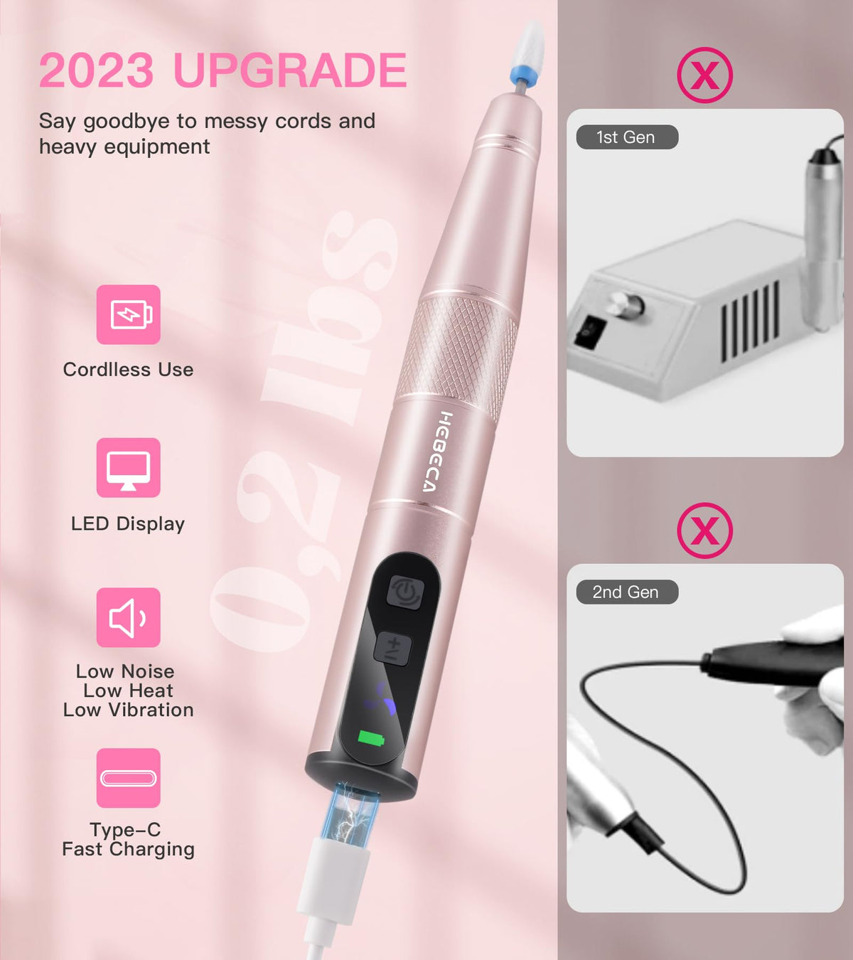 HEBECA nail drill machine front view with ergonomic design