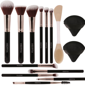 HEDIVIA 14-Piece Makeup Brush Set front view with brushes and case