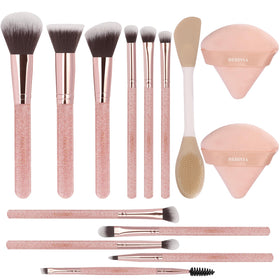 HEDIVIA 14-piece pink makeup brushes set front view
