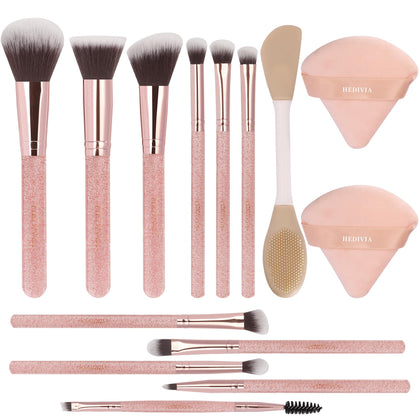 HEDIVIA 14-piece pink makeup brushes set front view